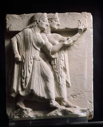 Metopenrelief mit Tänzern, antiker Schatz, Kampanien, Italien, 5. Jahrhundert v. Chr.