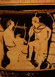 Orpheus unter den Thrakern, Attischer Rotfiguriger Säulenkrater, um 440 v. Chr.