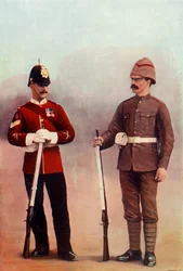 Farbsergeant und Soldat in Khaki, Gloucester Regiment