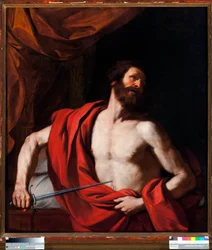 Der Selbstmord des Cato von Utica (Marcus Porcius Cato Uticensis oder Cato der Jüngere) (95-46 v. Chr.), römischer Politiker (Cato Uticensis) (Der Selbstmord Catos). In Utica eingeschlossen, der römische Politiker Marcus Porcius Cato Uticensis, genannt