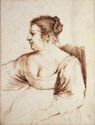 Eine sitzende Frau