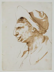 Kopf eines Bauern im Profil nach Links