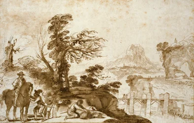 Landschaft mit Reiter und Brücke, frühes 17. Jahrhundert