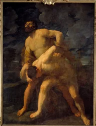 Herkules kämpft mit Achelous. Herkules besiegt den griechischen Fluss. Gemälde von Guido Reni, genannt der Guide (1575-1642) 1620. Maße 2,61 x 1,92 m