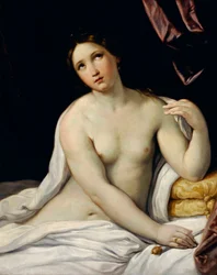 ""Lucrece"" Lucrece (Lucretia, römische Dame des 6. Jahrhunderts v. Chr.) begeht Selbstmord, nachdem sie Opfer der Gewalt ihres Cousins Sextus Tarquin, des Sohnes von Tarquin dem Stolzen, geworden ist - Gemälde von Guido Reni genannt der Guide (1575-1642),