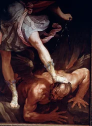 Der heilige Michael zertritt den Kopf des Dämons (Detail)