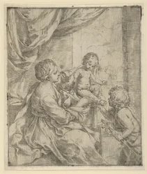 Die Jungfrau und das Kind an einem Tisch mit dem jungen Johannes dem Täufer, ca. 1600-1640