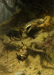 Dackel auf einem Dachs, 1882