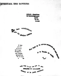 Kalligramm von Guillaume Apollinaire (1880-1918), das ein Gesicht darstellt: „Das Ereignis der Aromen“