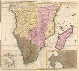 Karte von Südafrika (Angola, Namibia, Sambia, Simbabwe, Mosambik, Südafrika) mit der Insel Madagaskar