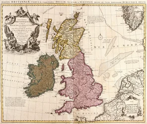 Karte der Britischen Inseln, Königreiche England, Schottland und Irland (Radierung)