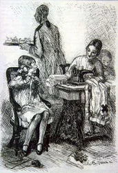Mabel; "Liebe Mutter! Ich hoffe wirklich, dass dieser Krieg nicht vorbei ist, bevor ich meine Socke fertig gestrickt habe!" aus der Zeitschrift 