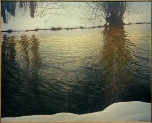 Winterabend am Flussufer