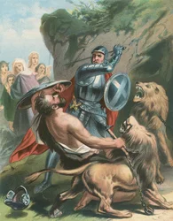 Der Kampf von Great-Heart mit Riese Grim und den Löwen