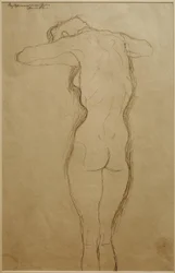 Stehender Rückenakt, die Arme horizontal gebeugt (Studie)