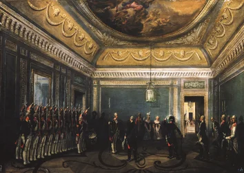 Wachwechsel des Preobrazhensky-Regiments im Gatschina-Palast zur Zeit von Paul I.
