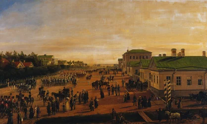 Zar Nikolaus kehrt von einer Militärparade in Krasnoe Selo zurück, 1848