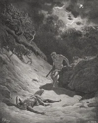 Der Tod Abels, Genesis 4:6-13, Illustration aus Dorés 