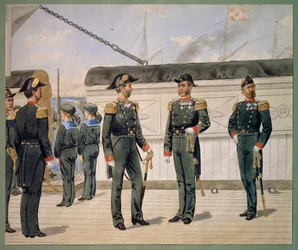 Offiziere der dänischen Marine in Paradeuniform. Aquarell von Gustav Brock