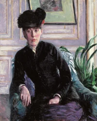 Porträt einer jungen Frau in einem Innenraum (Porträt von Mme H), ca. 1877