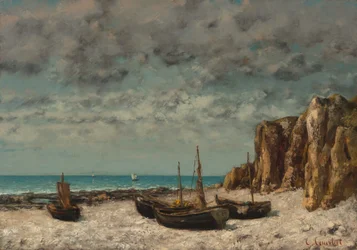 Boote am Strand, Etretat, um 1872-1875