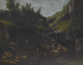 Wasserfall in einer felsigen Landschaft, ca. 1872-4