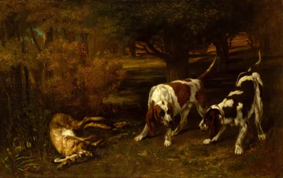 Jagdhunde mit einem toten Hasen, 1857