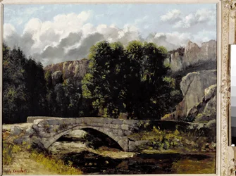 Ansicht der Brücke von Saint Sulpice in Fleurier, Schweiz