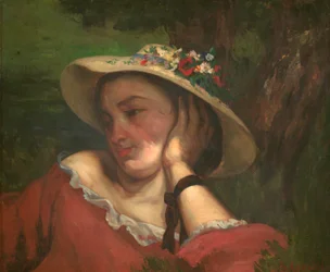 Junge Damen am Ufer der Seine – Fragment eines Gemäldes (Frau mit Blumen auf dem Hut)