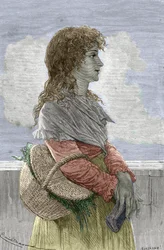 Französische Revolution: Porträt von Manon (Jeanne Marie) Roland Philipon genannt Madame Roland (1754-1793), Mitglied der Girondisten, junges Mädchen - Gravur aus „Femmes illustres“ von Gustave Demoulin - 1887