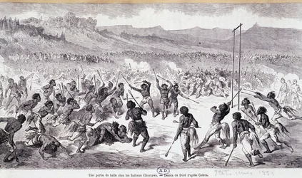 Ein Ballspiel bei den Choctaw-Indianern - Gravur von Gustave Doré
