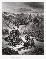 Kampfsoldaten von Isch-Boschet und David, Illustration aus der Dore-Bibel