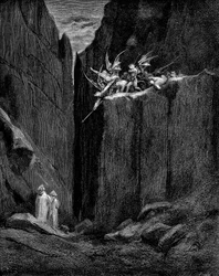 Dante wird von Virgil vor Dämonen geschützt