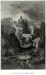 Illustration von Gustave Doré im Frontispiz des Romans von Théophile Gautier „Der Kapitän Fracasse“. Charpentier-Ausgabe 1863. Das Schloss der Misere, Heimat des Barons von Sigognac.