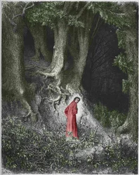 Erster Gesang der Hölle: Der Dichter Dante befindet sich in einem Wald. Illustration von Gustave Doré