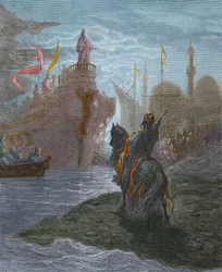 Vierter Kreuzzug - Alexis V. Doukas Murzuphle (1140-1204) - Murzuflo (Alessio Ducas) verhandelt mit Dogen Enrico Dandolo (1107-1205) im Jahr 1204. Gravur von Gustave Doré (1832-1883) aus „History of the Crusades“