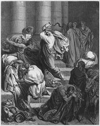 Gustave Doré Bibel: Die Käufer und Verkäufer aus dem Tempel vertrieben
