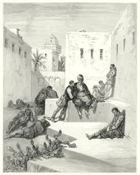 Don Quijote: "Schließlich beschloss ich, einem Abtrünnigen aus Murcia zu vertrauen, der mir große Beweise seiner Freundlichkeit gezeigt hatte" (Gravur)