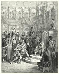 Gustave Dorés Don Quixote: "Gouverneur Sancho Panza, der Gerechtigkeit übt"