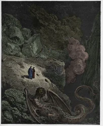Inferno, Gesang 17: Geryon, Symbol der Täuschung, Illustration aus "Die Göttliche Komödie" von Dante Alighieri, 1885