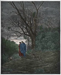 Inferno, Gesang 1: Der Wolf erscheint, Illustration aus "Die Göttliche Komödie" von Dante Alighieri, 1885