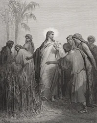 Jesus und seine Jünger im Kornfeld, Illustration aus Dorés „Die Heilige Bibel“, gestochen von Pannemaker, 1866