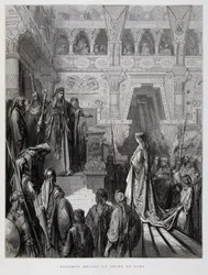 König Salomo empfängt die Königin von Saba, Illustration aus der Dore-Bibel