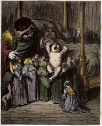 Die Geburt Gargantuas - Illustration aus „Gargantua und Pantagruel“ von François Rabelais - gestochen von Gustave Doré (1832-1883)