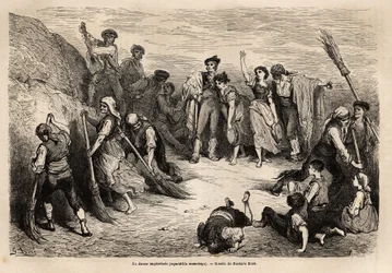 La seguidilla manchegas, oder improvisierter Tanz, in Albacete (Provinz des Ärmelkanals), viele Tänzer beider Geschlechter, aus verschiedenen Ortschaften treffen sich, um Tanzschritte in der galliegada (d.h. eine Figur einfrieren, bevor die Bewegung abgesc