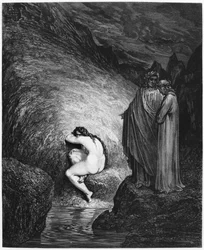 Myrrha, Illustration aus „Die Göttliche Komödie“ (Inferno) von Dante Alighieri (1265-1321), Paris, veröffentlicht 1885