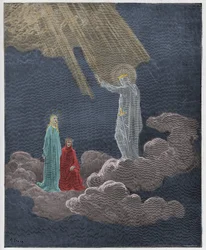 Paradiso, Gesang 8: Karl Martell spricht zu Dante und Beatrice, Illustration aus "Die Göttliche Komödie" von Dante Alighieri, 1885