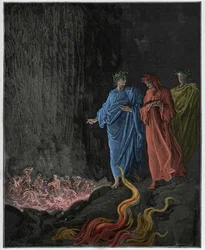 Fegefeuer, 25. Gesang: Die Dichter im siebten Kreis, Illustration aus „Die Göttliche Komödie“ von Dante Alighieri, 1885