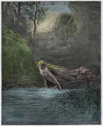 Purgatorio, Gesang 31: Dante im Fluss Lethe untergetaucht, Illustration aus "Die Göttliche Komödie" von Dante Alighieri, 1885
