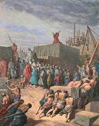 Wiederaufbau des Tempels in Jerusalem, Gravur von Gustave Doré